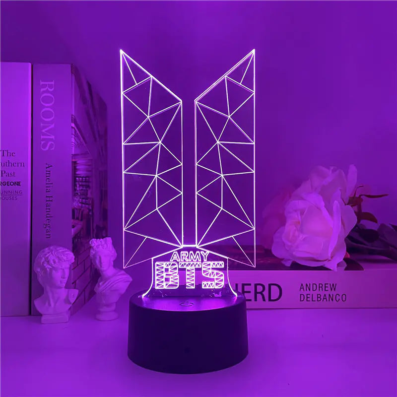 Lámpara Nocturna LED 3D Colorida BTS con Control Remoto USB