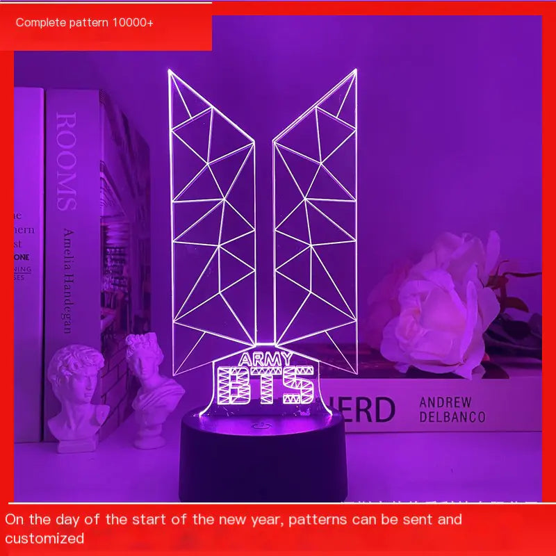 Lámpara Nocturna LED 3D Colorida BTS con Control Remoto USB