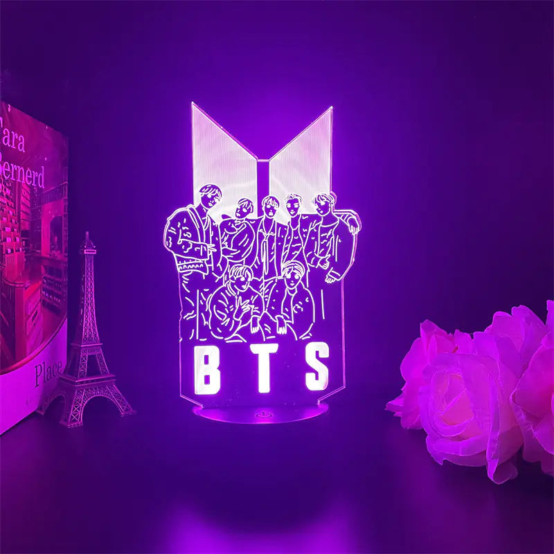 Lámpara Nocturna LED 3D Colorida BTS con Control Remoto USB