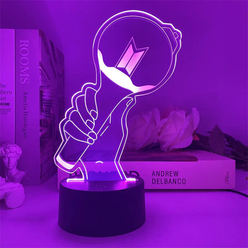 Lámpara Nocturna LED 3D Colorida BTS con Control Remoto USB