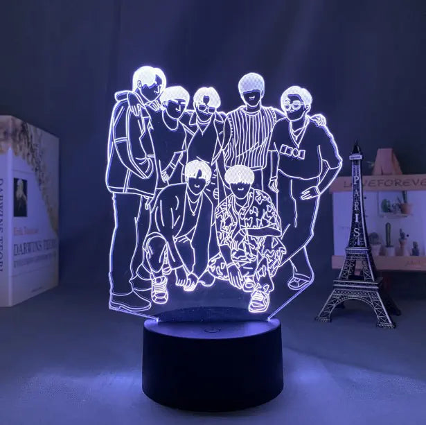 Lámpara Nocturna LED 3D Colorida BTS con Control Remoto USB