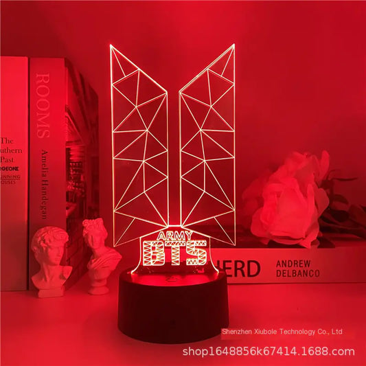 Lámpara Nocturna LED 3D Colorida BTS con Control Remoto USB