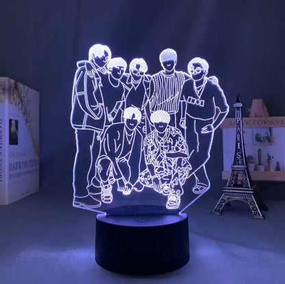 Lámpara Nocturna LED 3D Colorida BTS con Control Remoto USB